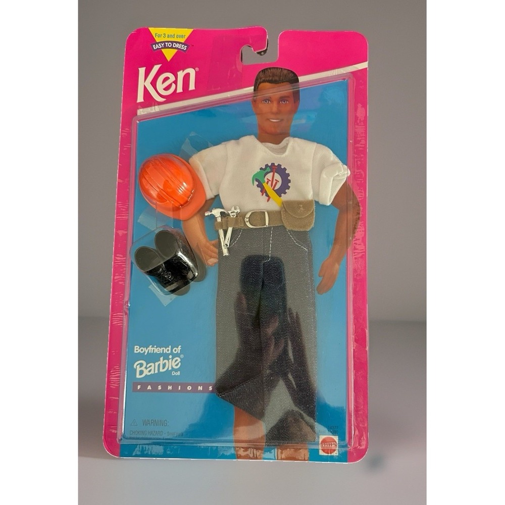 1995 Mattel Barbie Fashions Ken CONSTRUCTION WORKER Outfit Hard Hat New 14377